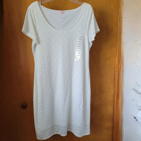 NEW Isaac Mizrahi QVC Dress XL White eyelet lace lined short sleeves SUMMER NWT - Picture 1 of 14